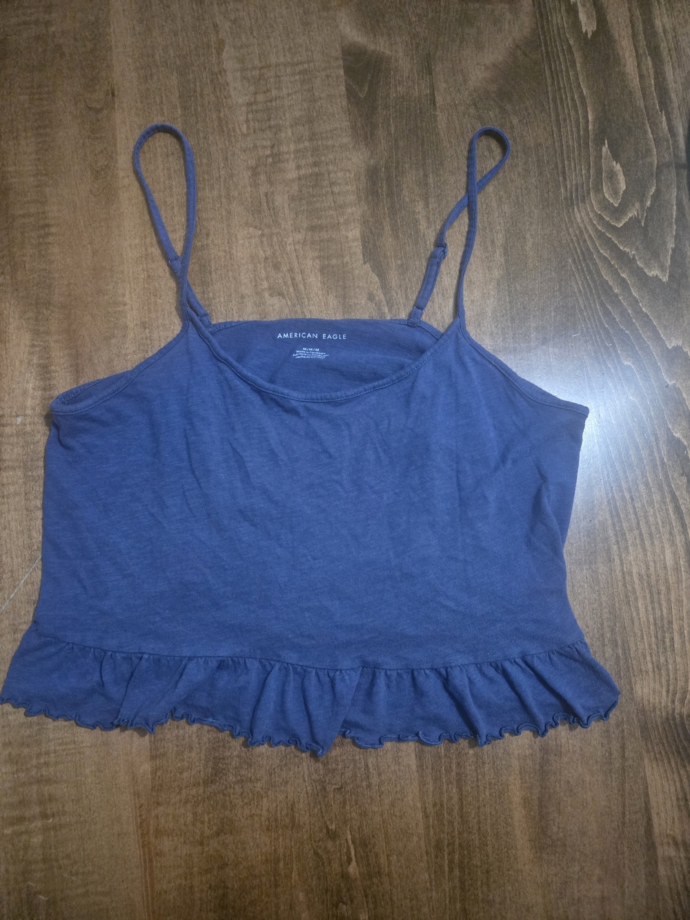 American Eagle Outfitters Navy Ruffle Hem Spaghetti Strap Crop Top
